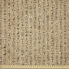 ABAKUHAUS Ancinet Hieroglyphs Ēģiptes mikrošķiedras audums, kas tiek pārdots pa metriem, Dekoratīvie izstrādājumi, Mīkstās apdares audums, 2 m (230 x 200 cm), Smilšu brūns/melns