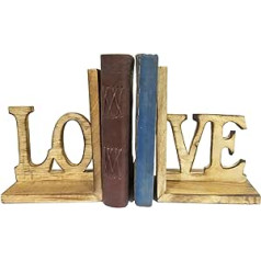 Purpledip Love Wooden Bookends Unique Decor Bookcase Organizer Book Stand Holder (12132)