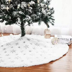 Lafunda 90 cm Christmas Tree Skirt Giltzer Plush Christmas Tree Blanket Round Christmas Tree Skirt with Sequins Snowflake Apron Ornaments for Christmas New Year Decoration (Silver, 90 cm / 36 Inches)