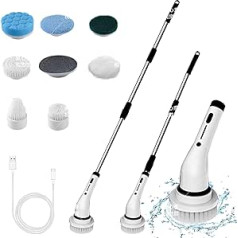 Electric Rotating Brush, Electric Cleaning Brush, Cordless Cleaning Brush with 7 Interchangeable Drill Heads, Floor Tile Scrubber, Mop, Adjustable Handle