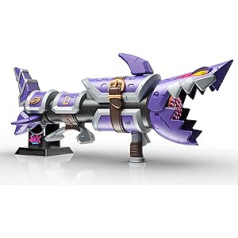 Nerf LMTD League of Legends Jinx Fishbones Blaster, 18 šautriņu bungas, 18 Nerf Elite šautriņas, 3 šautriņu palaišanas ierīces, displeja statīvs