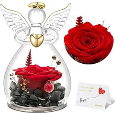 Sunia Gift for Mum, Eternal Rose in Angel Glass Dome, Handmade Eternal Flower Angel Figure, Real Red Roses, Birthday Gift for Women, Mother's Day Gifts for Mum, Mother's Day Gifts