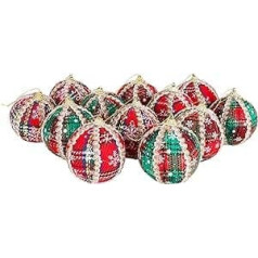 christmasshop 12 Christmas Baubles Tartan Red ar krēmkrāsas un melnu apdari