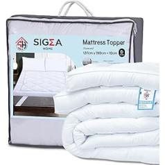 SIGMA HOME stepēts virsmatracis, 10 cm biezs, balts, īpaši mīksts, 100% poliestera mikrošķiedras, ērts, elpojošs, bez trokšņa, četri stūri, elastīga lente. (Dubults: 137 x 190 + 10 cm)