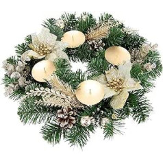 Advent Wreath Decorated with Christmas Star Flowers Eucalyptus Berries Cones Candle Holder Table Decoration Candle Holder Christmas Decoration Wreaths Christmas Wreath Christmas Fir Wreath Flower