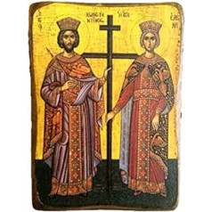 Greek Christian Orthodox Wooden Icon of Saint Constantine and Helen A0