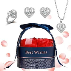 LKFDTW Eternal Rose Box with Heart Women's Necklace, Infinity Rose Box with 925 Silver Chain Earrings Ring Jewellery, Eternal Roses Flowers Gift Box Love Box for Valentine's Day, Christmas, Mother's