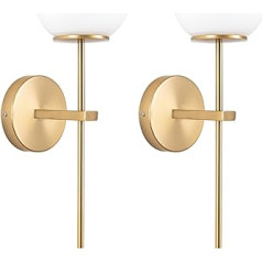 Peskoe Pack of 2 Wall Lamp/Wall Lamp, Unconnected Copper-Gold White Glass Ball, Wireless Lamp for Bedroom, Living Room, Bathroom and Hallway (Color : Gold)