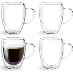 Topsky 4 izolētu Latte Macchiato krūzīšu komplekts - 350 ml dubultsienu borsilikāta stikla krūzes kafijai, tējai, ledus kafijai, alum un sulai, piemērotas lietošanai iekštelpās un ārā