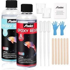 ABEIER Epoxy Resin Set, 473 ml/16 oz Epoxy Resin with Hardener, Crystal Clear Casting Resin Epoxy Resin with Measuring Cup, Wooden Sticks, Pipettes, 1: 1 Ratio for DIY Jewellery Making, Crafts, Wood,