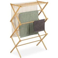 Relaxdays Standing Dryer with 11 Bars on 6, H x W x D: 106 x 74 x 36 cm, Natural, Foldable Bamboo Towel Rail 3 Levels