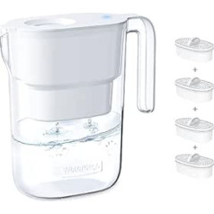 Waterdrop Elfin NSF sertificēta 2,5 l ledusskapja ūdens filtra krūze ar 4 x 90 dienu filtra kasetni, samazina fluora, hlora un citu saturu, nesatur BPA, balts (maiņas filtrs: WD-PF-01A Plus)