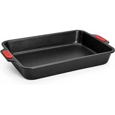 Woll Bakeware Taisnstūrveida cepšanas forma, 33 x 23 cm, ar karstumizturīgiem silikona rokturiem līdz 230°C, bez PFAS, divslāņu nepiedegošs pārklājums, aluminizēts tērauds, melns