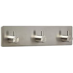 3 x Pandora 3-Way Coat Hooks (180 x 45 x 29 mm) Stainless Steel Rust-Proof Self-Adhesive 3M for Kitchen and Bathroom Hook Rail Towel Holder by So-Tech®