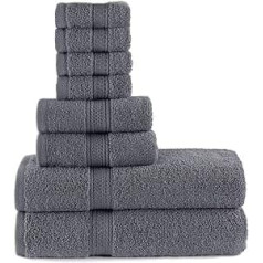 Towel Set, Large Bath Towels - 100% Egyptian Cotton 600gsm Highly Absorbent Quick Dry Face Hand Wash Super Soft Bathroom Towel Accessories Set (Charcoal, 8)