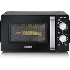 SEVERIN MW 7781 2-in-1 mikroviļņu krāsns ar grilu 700 W, 900 W grils, grila cepeškrāsns ar 9 automātiskām programmām, mikroviļņu krāsns ar gatavošanas resti un grozāmo platformu, melns/nerūsējošais tērauds