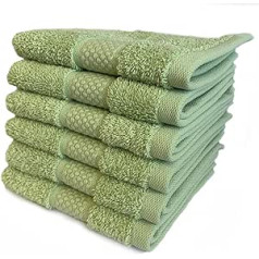 Sue Rossi Face Cloths 2 or 6 Pack Organic Turkish Combed Cotton 30cm x 30cm Face Cloths Fingertip Flannel Soft and Absorbent 600gsm Thick Bathroom Towels Set (Sage Green,