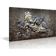 Ganesha Painting Ganapati Extra Poster Hindu Lord Ganesh Wall Art for Living Room 1 Piece Canvas Home Decor Modern Artwork for Home Walls Giclee Wooden Frame Stretched Ready to Hang (16