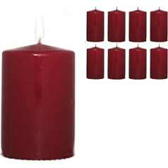 Candelo 8 sveču komplekts Ziemassvētku stabu sveces – tumši sarkanas – 5,8 cm x 12 cm – Ziemassvētku sveces Adventes vainagam – Adventes sveces Ziemassvētku noformējums