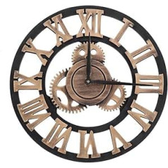 Zerodis Vintage Wanduhr 3D handgefertigte römische Ziffer Wanduhren Industriegetriebe europäischen Retro Uhren kreative Kunst Dekoration für Wohnzimmer Restaurant Büro Bar Küche Studie usw (30cm-Gold)