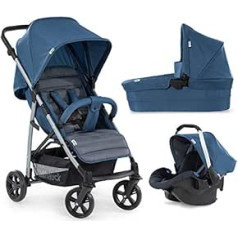 Hauck Rapid 4 Plus Trio Combi Pushchair Set / for Babies from Birth / Bath incl. Mattress / Travel System with Car Seat / Reclining Position / Quick Folding / Height Adjustable / Up to 25 kg / Blue Grey