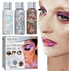 LINGJIONG 5 gabalu kosmētiskais mirdzošais želejs sejai ar 5 krāsu sequin Cosmetic Shimmer Glitter pastāvīgu spīdīgu spīdumu vaigu kauliem, plakstiņiem, atslēgas kauliem, matiem