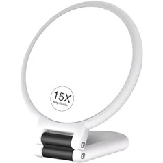 Auiau 1 x Handheld Mirror with 15x Magnification, Travel Makeup Mirror with Handle, Double Sided Handheld Makeup Mirror with Foldable Portable Travel Makeup Mirror for Women (White)