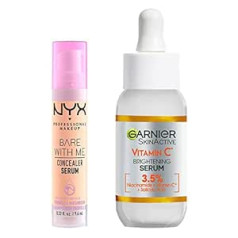 Garnier un NYX Glow Booster komplekts ar Garnier C vitamīna serumu un NYX Bare With Me korektoru serumu mirdzošai ādai un nevainojamai sejas ādai, 2 dab.