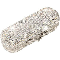 AsAlways Shiny Rhinestone Crystal Portable Lipstick Case with Mirror Portable Sparkling Diamonds Makeup Cosmetic Storage Holder for Travel Women Fashion, silver