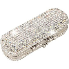 AsAlways Shiny Rhinestone Crystal pārnēsājams lūpu krāsas futrālis ar spoguli, pārnēsājams dzirkstošo dimantu grims kosmētikas uzglabāšanas turētājs ceļojumu sievietēm Mode, sudrabs