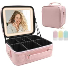Amlope Cosmetic Bag with Illuminated Mirror Adjustable 3 Colours LED Lights Women's Cosmetic Bag with Handle Separable Professional Makeup Organiser Makeup Case, pink, Moderno