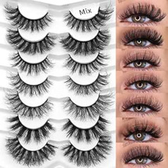 Iflovedekd 7 Styles mākslīgās skropstas 7 pāri skropstas Natural Look 3D viltus skropstas 100% roku darbs garas skropstas Natural Look Dramatic Lashes Pack atkārtoti lietojamas dabiskās skropstas Mīkstas pūkainas skropstas