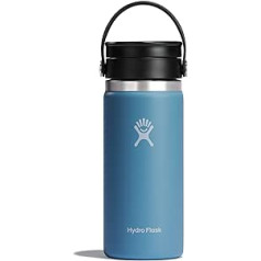 HYDRO FLASK - Travel Thermos Flask 473 ml (16 oz) - Vacuum Insulated Stainless Steel Coffee Mug Thermo - Flex Sip Lid Leak-Proof - Coffee Travel Mug for On the Go - Stainless Steel - Wide Opening -
