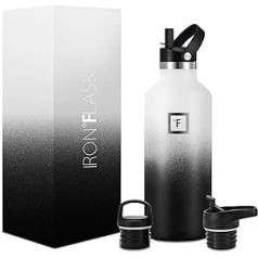 IRON °FLASK Sports Water Bottle - 32oz 3 Lids (Straw Lid) Vacuum Insulated Stainless Steel Hot Cold Double Wall Thermal Mug Standard Metal Bottle