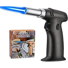 Big Butane Torch, ibforcty Culinary Torch Refillable Kitchen Butane Torch Lighter with Safety Lock and Adjustable Flame for Desserts, Creme Brulee, BBQ and Baking (Black) (Butane Not Included)