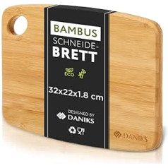Daniks augstas kvalitātes griešanas dēlis izgatavots no 100% bambusa, īpaši biezs 1,8 cm masīvkoka dēlis, maizes dēlis un servēšanas dēlis, 32 x 22 x 1,8 cm