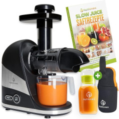 Nutrilovers Slow Juicer Mini Press Compact vientuļiem un mazām virtuvēm Vācu zīmolā ir iekļauta recepšu grāmata + lietotne Nutri + dzeramā pudele, augļu un dārzeņu sulu spiede, elektriskā, nesatur BPA, var mazgāt trauku mazgājamajā mašī