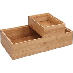 Navaris Bamboo Storage Box Set of 2 - 2 x Organiser Box Wooden Box Box - Insert for Drawer - Organisation Storage - Stackable