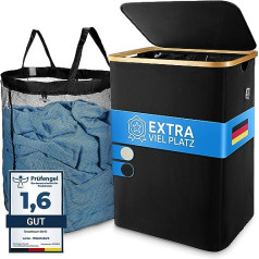 Leroo Laundry Basket with Lid [Breathable], Black Laundry Basket with Removable Laundry Bag - Laundry Sorter for Bathroom & Bedroom, Laundry Hamper, Laundry Box. Foldable with 100 L Capacity