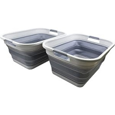 SAMMART 41L Collapsible Plastic Laundry Basket - Foldable Pop Up Storage Container/Organizer - Portable Washing Tub - Space Saving Basket/Basket (Grey(Set of 2))