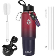 ZAKVOP Thermal Mug 1.2 L, Drinking Cup with Straws and Two Lids, Thermos Flask with Paracord Handle, Stainless Steel Insulated Cup for Cup Holder, Thermal Coffee Mug to Go Tumbler