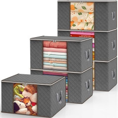 ENCOUN Storage Bag, Pack of 6 90 L Storage Bags, Wardrobe Organiser, Foldable Storage Boxes for Clothes, Duvets, Bedding (Grey)