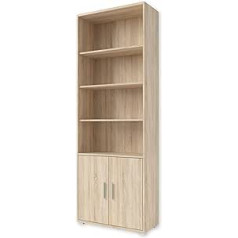 Office Line Filing Cabinet in Oak Sonoma Look, Wide Standing Shelf with 2 Doors and 4 Open Compartments, Modern Office Furniture, 79 x 220 x 35 cm (W x H x D)