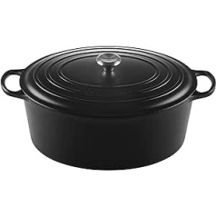 Le Creuset Signature Ovāls čuguna kastrolis ar vāku, diametrs 40 cm, piemērots visām plīts virsmām un indukcijai, tilpums: 13,9 l, 10,025 kg, melns