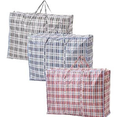 QBL® Extra Large Laundry Bags - Set of 3/5 | 80cm/100cm x 60cm | Strong and Durable | Multipurpose: Moving Shopping, Storage, Reusable Zip Bags in Red, Black and Blue