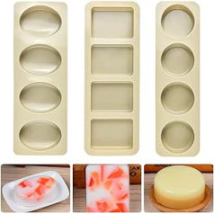 DTYGUIXE Set of 3 Silicone Soap Moulds Rectangular / Oval / Round Soap Mould Set Soap Mould DIY Silicone Soap Mould with 20 Mesh Bags for Soap, Delicious Bread, Cakes, Muffins, Ice Cubes, Candles