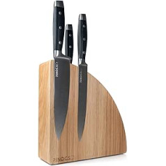 Pinocs Magnetic Knife Block, Made of Natural Oak Wood, Double Sided Knife Holder, Extra Strong Magnets [10 Knives] Non-Slip Technology, Hygienic, Slim Design, Knife Block without Knife