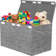 Large Toy Box with Lid for Kids Boys Girls Foldable Suitcase Fabric Collapsible Basket Organizer Container for Nursery Bedroom Books Nursery (Dark Gray)