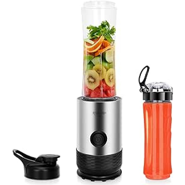 KitchenProPlus Mini Smoothie Maker 260 W with 2 600 ml BPA-Free Tritan Bottles, Dishwasher Safe - Travel Juicer, Electric Mixer, Juicer, Blender