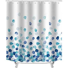 Lerores Shower Curtain, 200 x 200 cm, Blue Petals, Weighted Hem, Anti-Mould Textile, Water-Repellent, Washable Polyester Bath Curtains with Eyelets and 12 Shower Curtain Rings for Bathroom, Bathtub